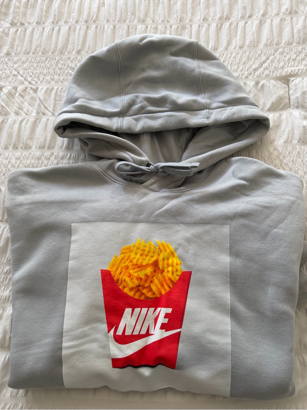 Nike Mens Light Gray Hoodie with Red & Yellow Fries Graphic